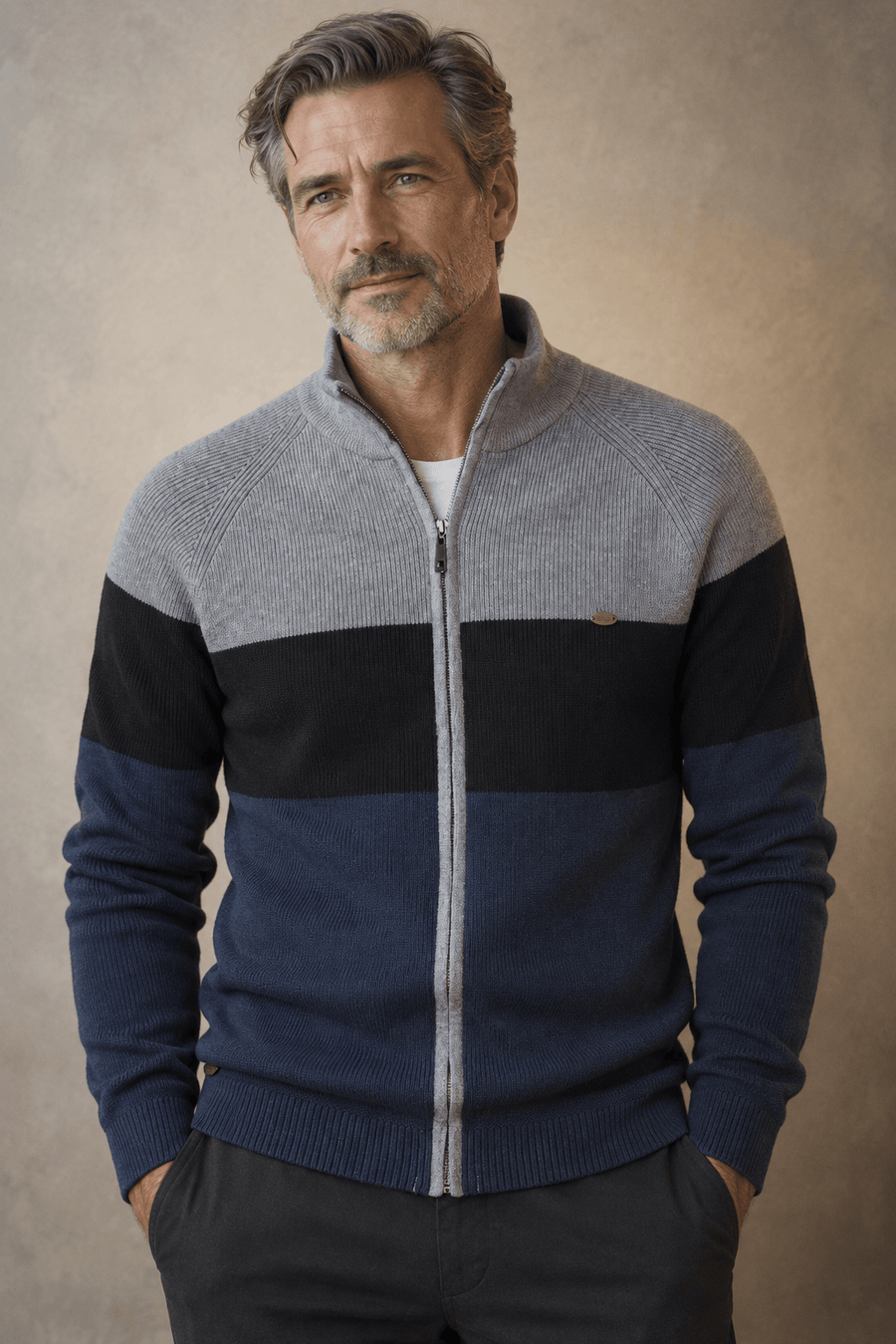 Colorblock Zip Cardigan